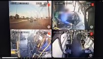 Câmera de ônibus mostra interior do coletivo durante colisão com trem