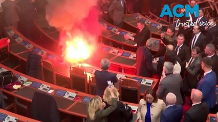 Fire and flares in Albanian parliament during anti-government protest