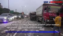 Laka 2 Truk di Tol Jakarta - Tangerang Gegara Hindari Mobil Ngebut, Muatan Tumpah Ruah