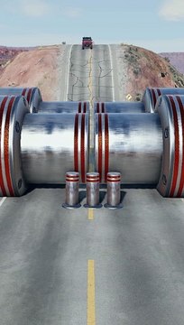 Cars 4 Big Bollards Downhill Road 3 Bollards Crash - BeamNG.Drive