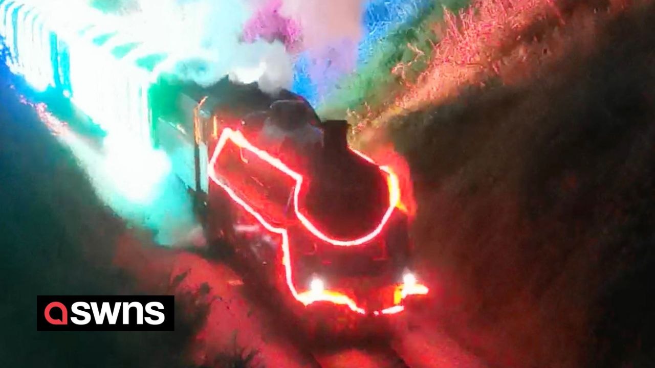 Christmas is coming! Neon-covered train lights up Devon valley