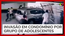 Grupo de 6 adolescentes invade condomínio na Grande SP pela garagem e arrebenta portão com carro