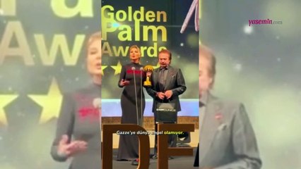 Gülben Ergen ayakta alkışlandı! Ödül töreninde Gazzeli çocukları hatırlattı