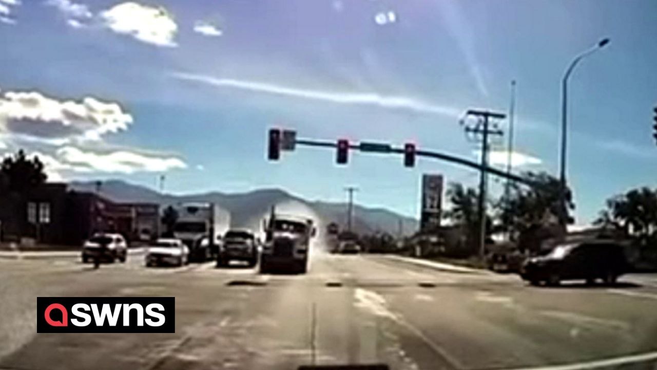 WATCH: Driver had lucky escape after truck lost control and crashed into 33 vehicles
