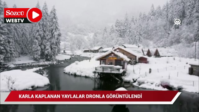 Karla kaplanan yaylalar dronla görüntülendi