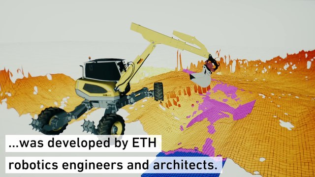 Robot excavator builds a six metre high, 65 metre long dry stone wall, one of the largest robotically fabricated structures in existence