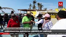 Evelyn Salgado supervisa labores de limpieza en Playa Bonfil tras paso del huracán 'Otis'