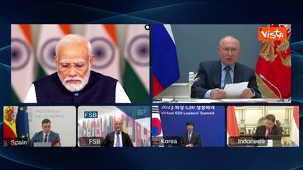 Putin ritorna al G20 in video collegamento. Ad ascoltarlo anche Scholz e Meloni