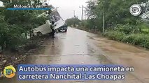 Autobús impacta una camioneta en carretera Nanchital-Las Choapas