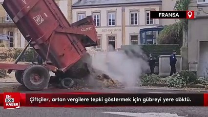Çiftçiler, artan vergilere tepki göstermek için gübreyi yere döktü.