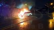 Tiggo pega fogo após acidente no Água Verde, em Curitiba
