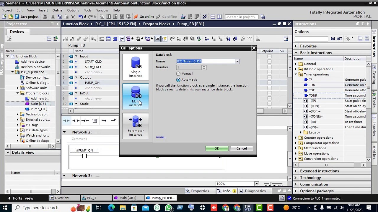 How to use Function Block(FB) in TIA Portal. Siemens PLC.