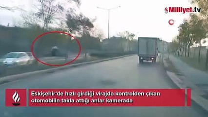 Viraja hızlı giren otomobil takla attı