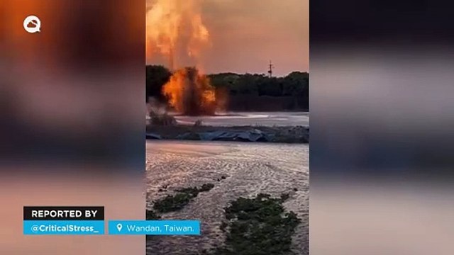 Impressive eruption in Wandan, Taiwan, sludge volcano.