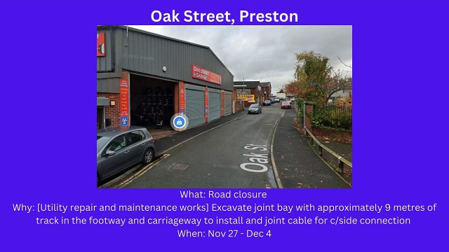 Preston roadworks starting Nov 27-Dec 3