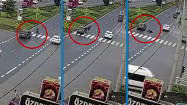 Düzce’de yaya geçidinde otomobilin çarptığı kadın yaralandı; kaza anı kamerada