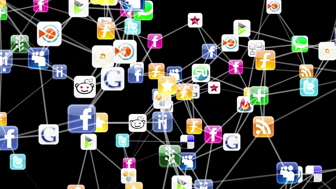 3D Animation Showing A Network Of Social Media Icons