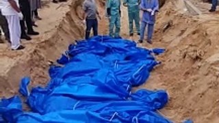 Mass grave for 110 Palestinian civilians in Gaza. Those dead bodies were abducted from Shifa hospital by Israeli occupation forces and after a week returned the bodies back to Gaza