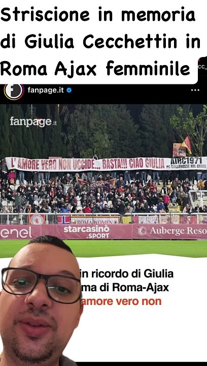 Striscione in memoria di Giulia Cecchettin durante Roma Ajax femminile