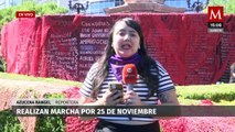 Colocan tejido 'Sangre de mi sangre' en la Glorieta de las Mujeres Que Luchan por el 25N