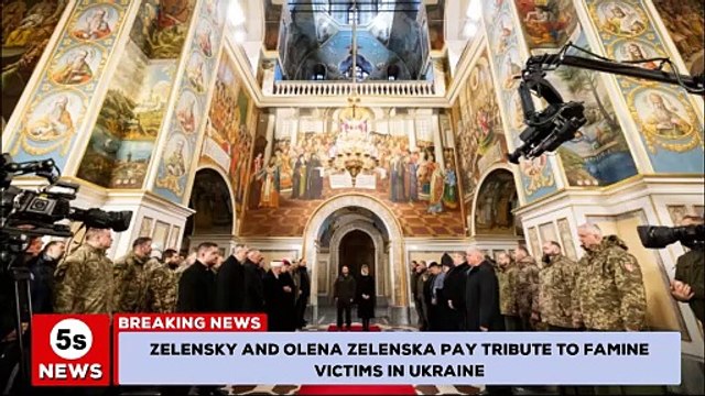 Zelensky and Olena Zelenska pay tribute to famine victims in Ukraine. 5s News