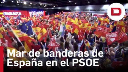 El PSOE envuelve a Sánchez en un mar de banderas españolas cuando no se veían en sus mítines