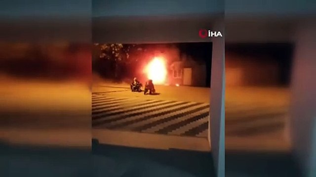 Bekçi kulübesi alev alev yandı