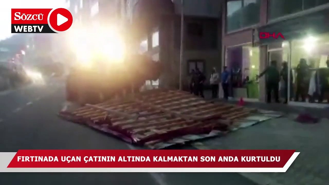 Fırtınada uçan çatının altında kalmaktan son anda kurtuldu