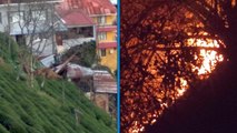 Rize'de fırtına elektrik direklerini devirince orman yangını çıktı