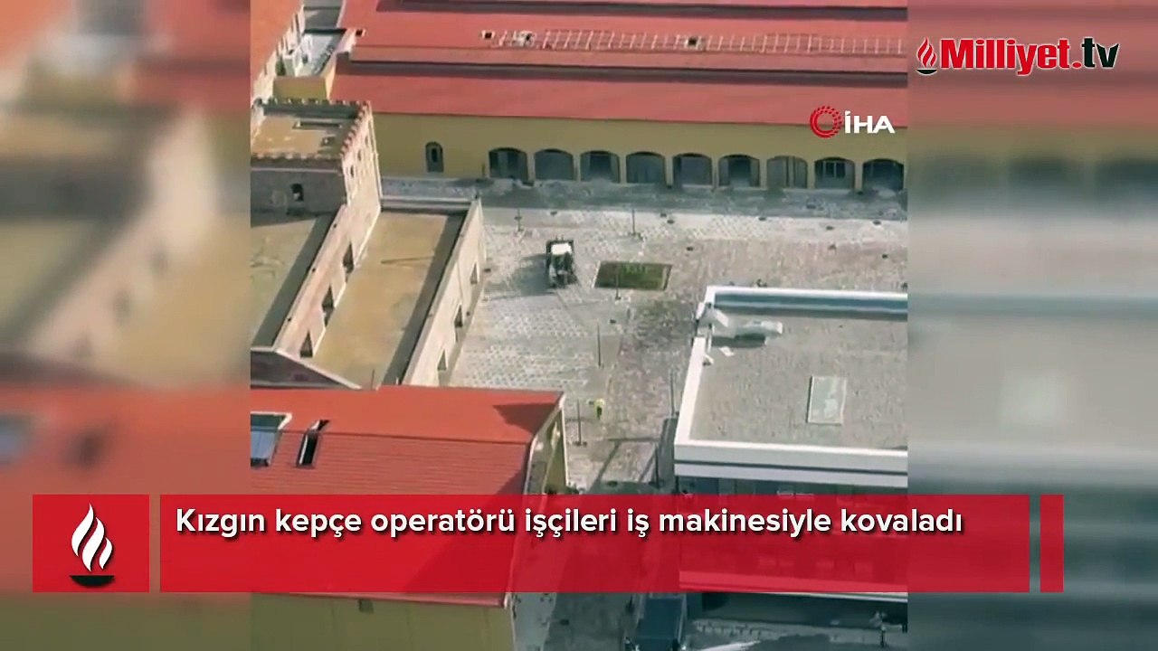 Kızgın kepçe operatörü işçileri iş makinesiyle kovaladı