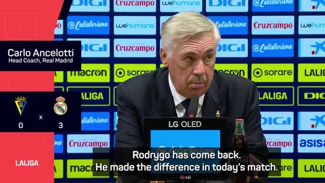Ancelotti praises two-goal Rodrygo as Real Madrid go top