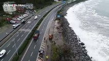 Dev dalgalar nedeniyle kapanan Karadeniz Sahil Yolu Çayeli-Trabzon istikameti ulaşıma açıldı