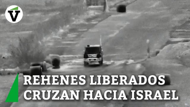 Rehenes liberados cruzan hacia Israel en camiones de Cruz Roja