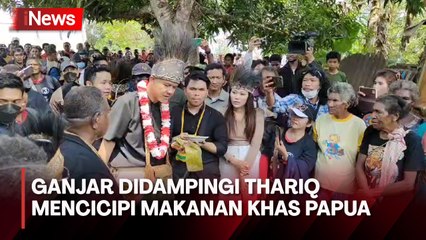 Ganjar Pranowo Mencicipi Sagu Sep Didampingi Thariq Halilintar dan Masyarakat Merauke