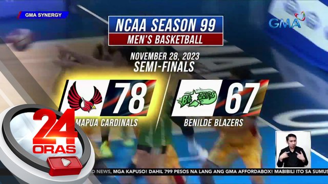 Mapua Cardinals, tiyak nang pasok sa finals matapos talunin ang Benilde Blazers; 78-67 | 24 Oras
