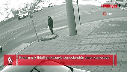 Kırmızı ışık ihlalinin kazayla sonuçlandığı anlar kamerada
