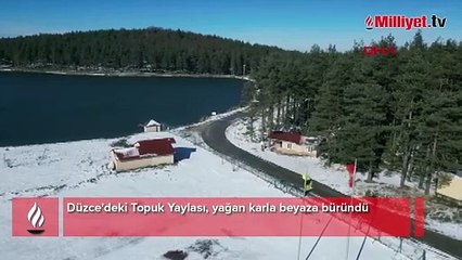 Düzce'de karla kaplanan çam ormanları dronla görüntülendi