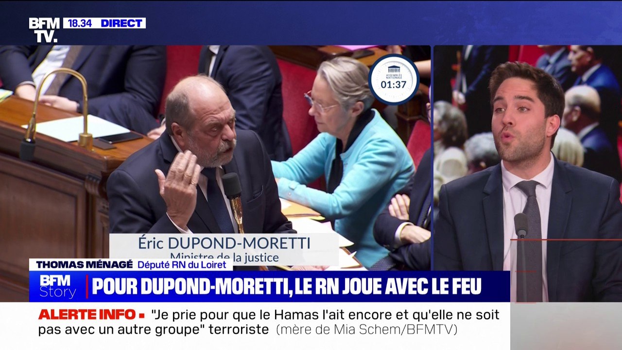 "Propos incendiaires" du Rassemblement national sur la mort de Thomas: pour Thomas Ménagé (RN), les "accusations" d'Éric Dupond-Moretti sont "indignes et sans fondement"