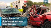 Tráiler pierde el control y destroza automóvil en carambola en la México-Pachuca