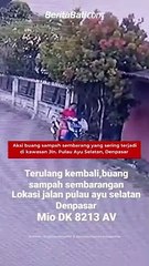 Terulang lagi, aksi buang sampah sembarangan di Jln. Pulau Ayu Selatan, Denpasar. Pelaku terlihat menggunakan motor Mio plat nomor DK 8213 AV. Aksi ini sudah sering terjadi di kawasan tersebut.