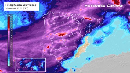 Acumulado de precipitación semanal previsto por el modelo ECMWF