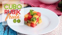 Cubo de rubik de fruta, ensalada de frutas con estilo