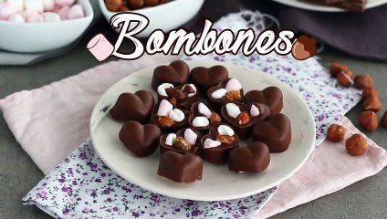 Bombones de chocolate con esponjitas y avellanas