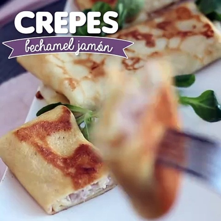 Crepes rellenos de bechamel, queso y jamón
