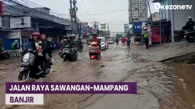 Jalan Raya Sawangan-Mampang Depok Banjir, Arus Lalin Macet Total