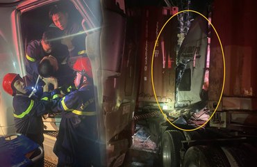 Công an phá dỡ cabin xe container cứu tài xế mắc kẹt