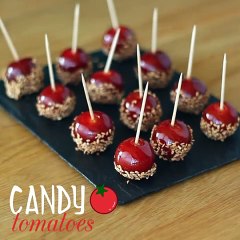 Caramelized cherry tomatoes with sesame seeds or love apples