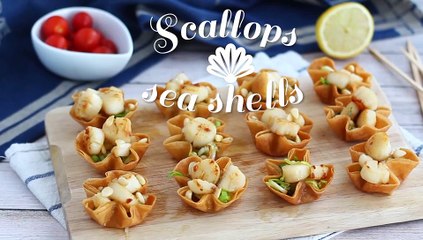 Crispy scallops in filo pastry