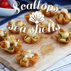Crispy scallops in filo pastry