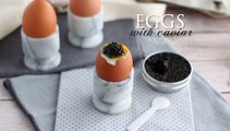 Soft-boiled eggs with caviar
